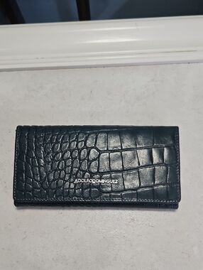 Adolfo Dominguez Croc-Embossed Leather Wallet in Dark Teal